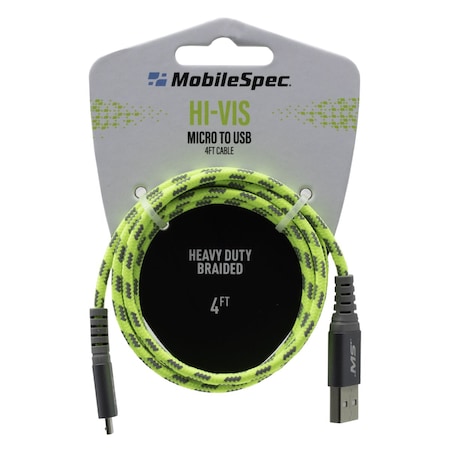 Mobilespec Hi-Vis 4Ft Micro To Usb Cable, Yellow MBSHV0412